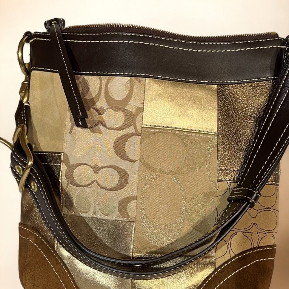 Stunning Coach Patchwork Logo Brown Shoulder Bag … - image 7